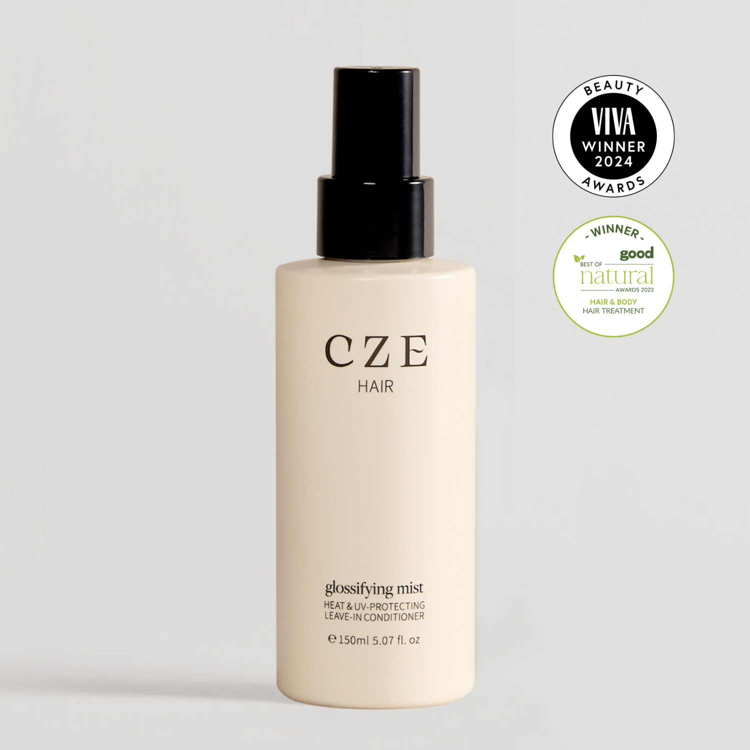 CZE Hair Glossifying Mist – lightweight leave-in conditioner with heat and UV protection in a 150ml bottle