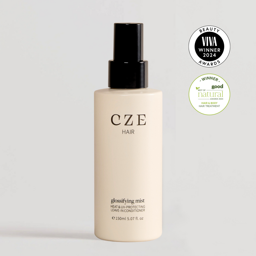 CZE Hair Glossifying Mist – lightweight leave-in conditioner with heat and UV protection in a 150ml bottle